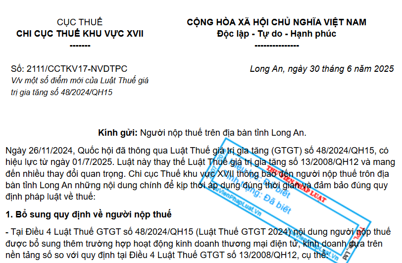 Tổng hợp điểm mới luật thuế GTGT số 48/2024/QH15 có hiệu lực từ ngày 01/01/2025